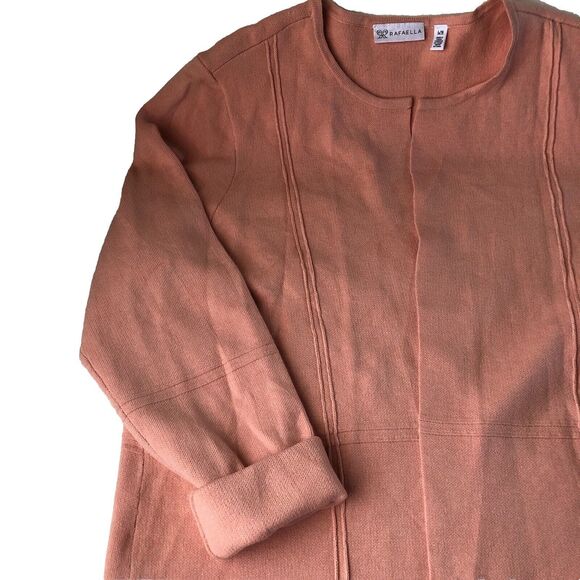 Rafaela Peach Open Front Cardigan Duster Rolled Sleeves - Picture 12 of 13